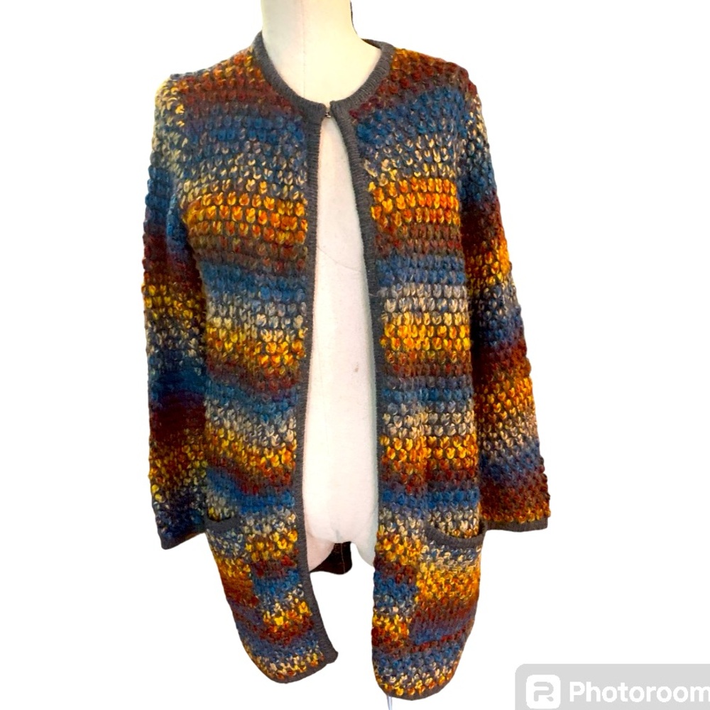 CJ Banks, Small, Colorful Long Chunky Knit Sweater Cardigan.